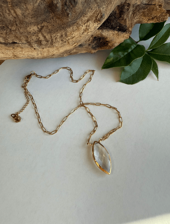 Clear Quartz Marquise Gold Necklace - ivyandlavyboutique Spirit Lala