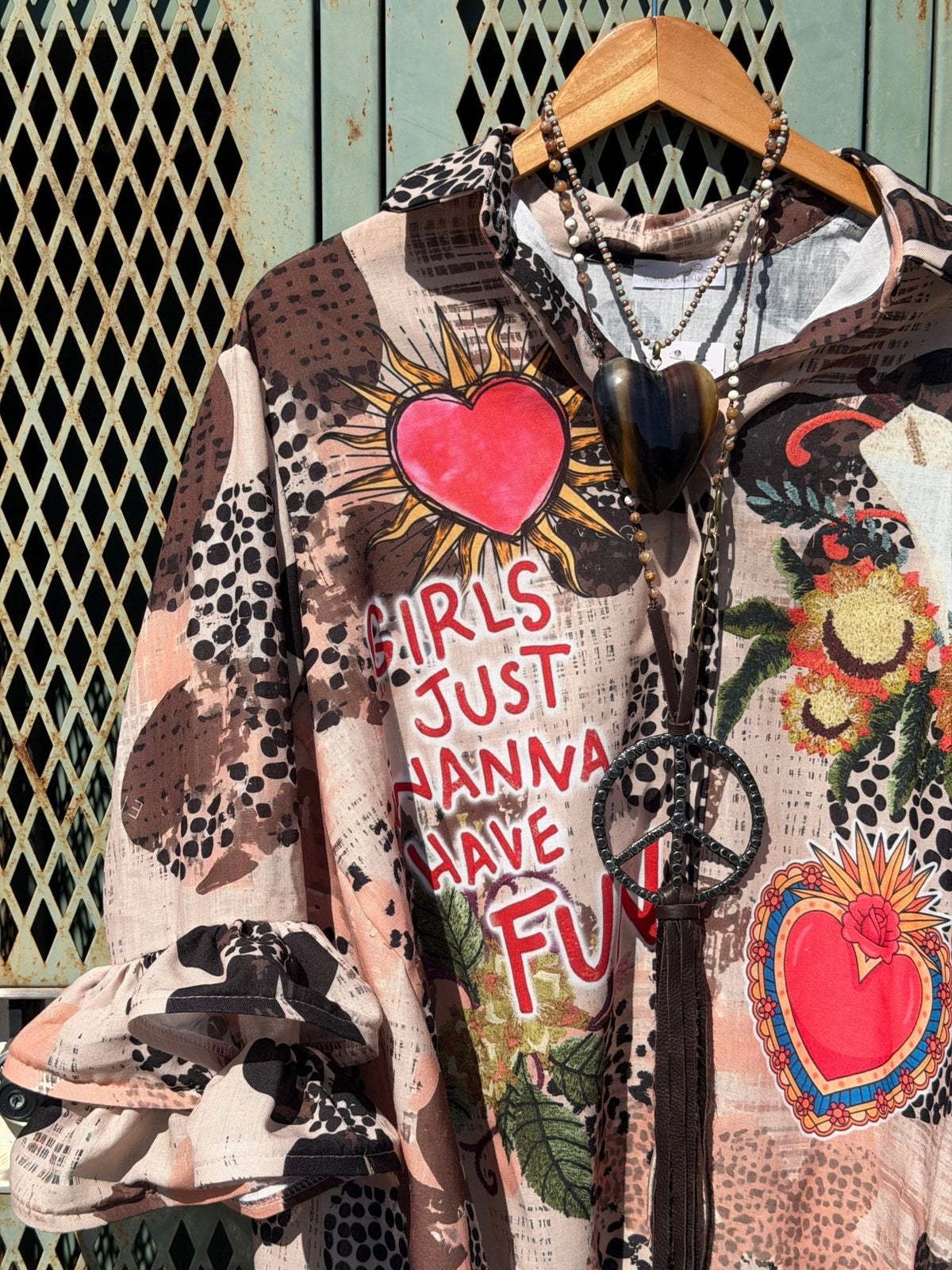 Collage Mania Button Down Shirt - ivyandlavyboutique LOOWIE