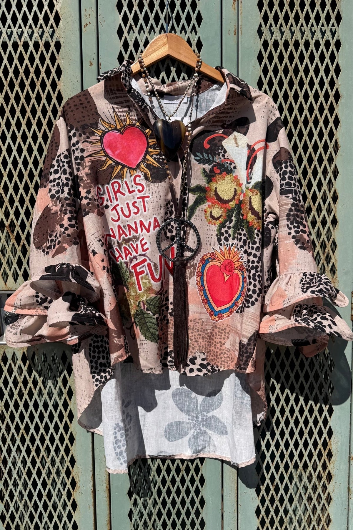 Collage Mania Button Down Shirt - ivyandlavyboutique LOOWIE