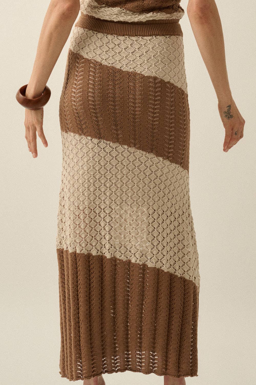Colorblock Striped Crochet-Knit Maxi Sweater Skirt - ivyandlavyboutique Promesa USA