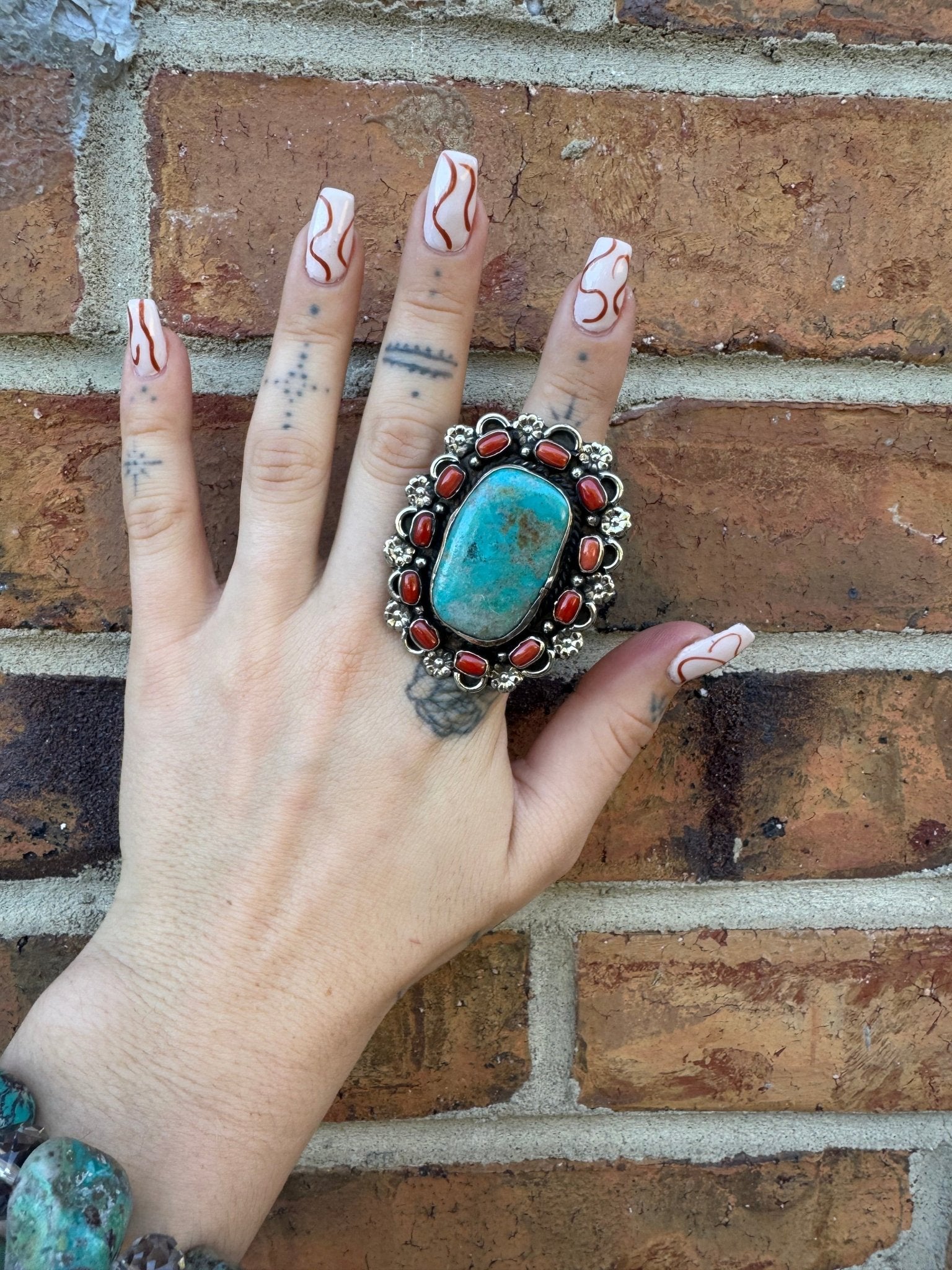 Combo 2 - Chunky Turquoise & Carnelian Ring - ivyandlavyboutique ivyandlavyboutique