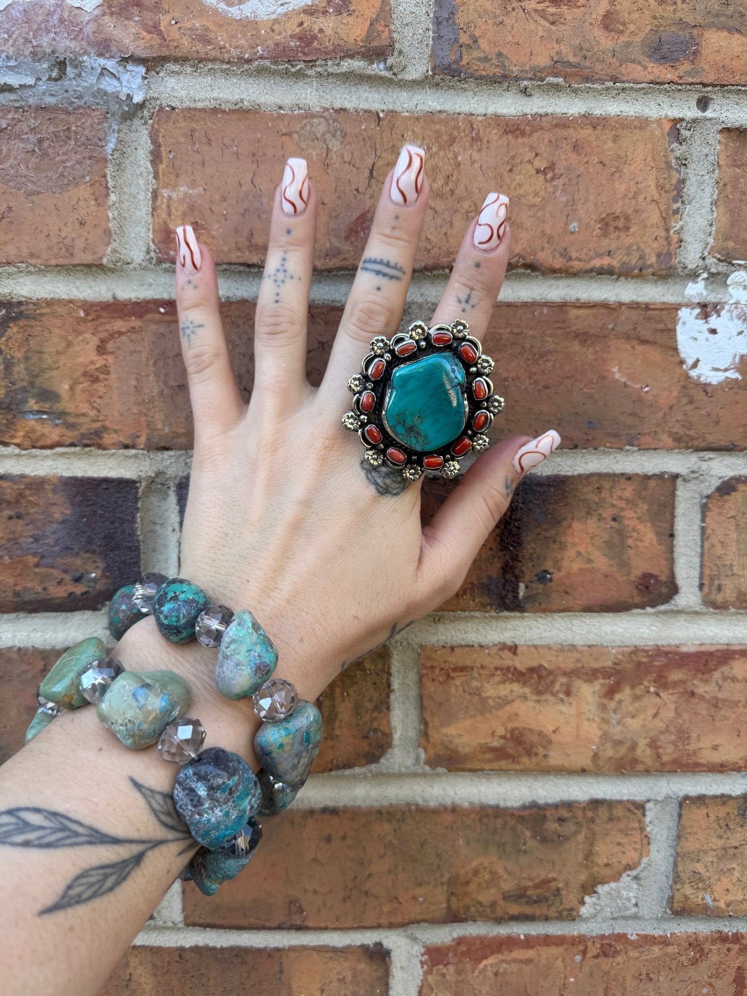 Combo 3 - Chunky Turquoise & Carnelian Ring - ivyandlavyboutique ivyandlavyboutique