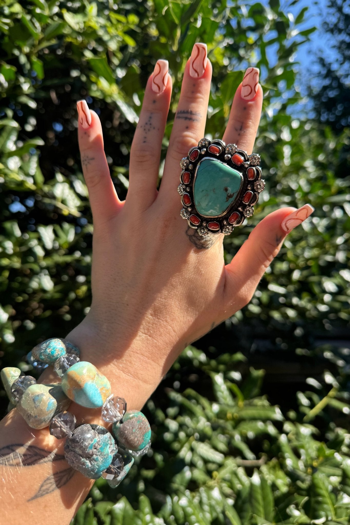 Combo 4 - Chunky Turquoise & Carnelian Ring - ivyandlavyboutique ivyandlavyboutique