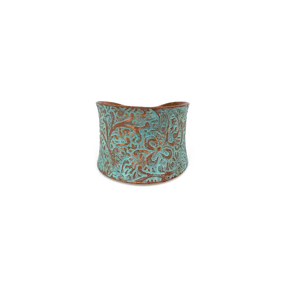 Copper Patina Ring - Aqua Floral Paisley - ivyandlavyboutique Anju Jewelry