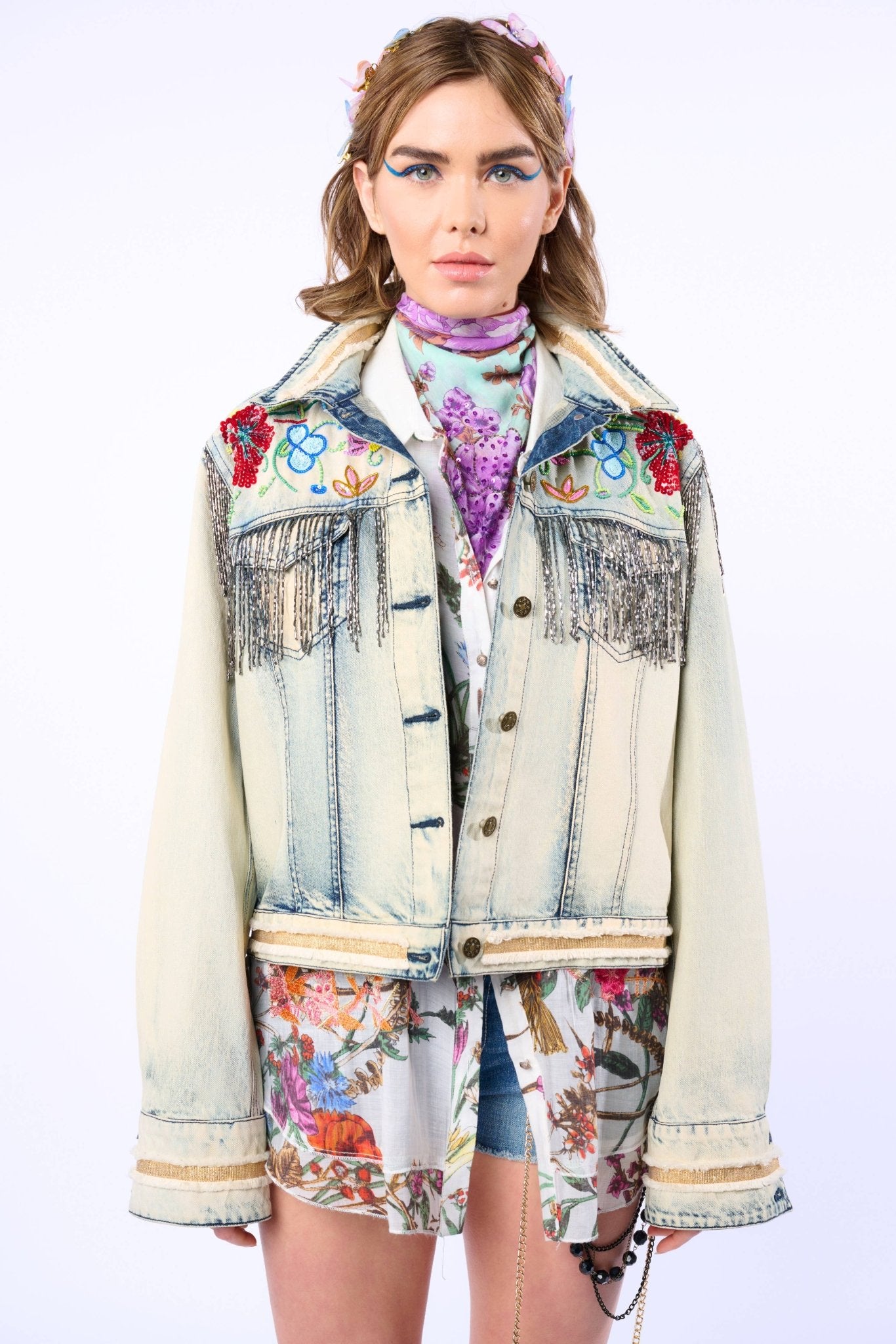 Country Queen Embellished Denim Jacket - ivyandlavyboutique Aratta