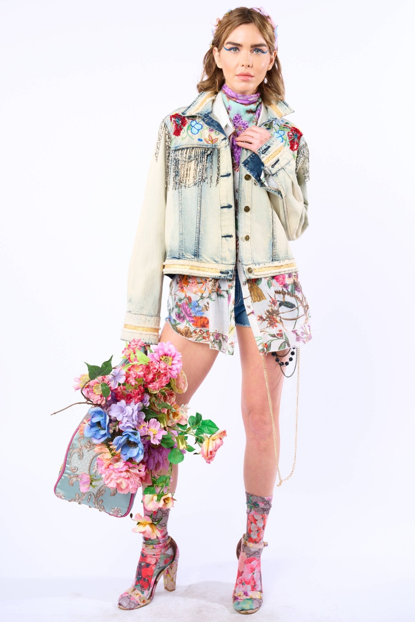 Country Queen Embellished Denim Jacket - ivyandlavyboutique Aratta