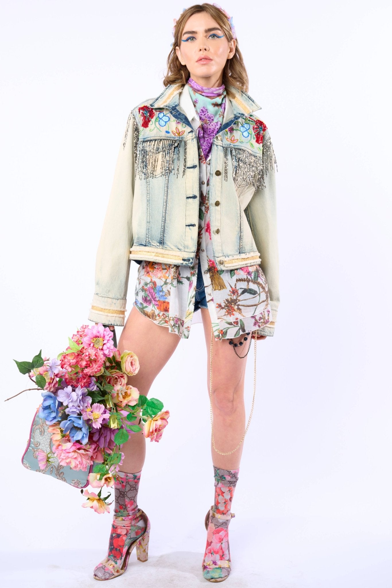 Country Queen Embellished Denim Jacket - ivyandlavyboutique Aratta