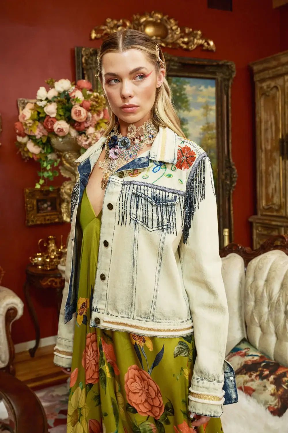 Country Queen Embellished Denim Jacket - ivyandlavyboutique Aratta