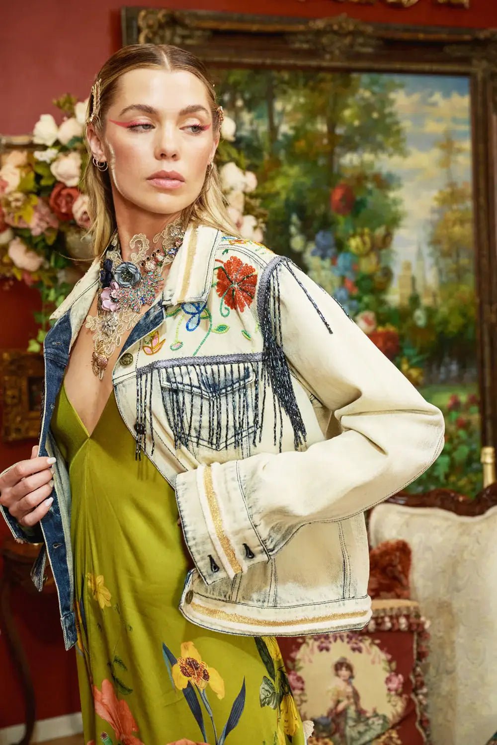 Country Queen Embellished Denim Jacket - ivyandlavyboutique Aratta