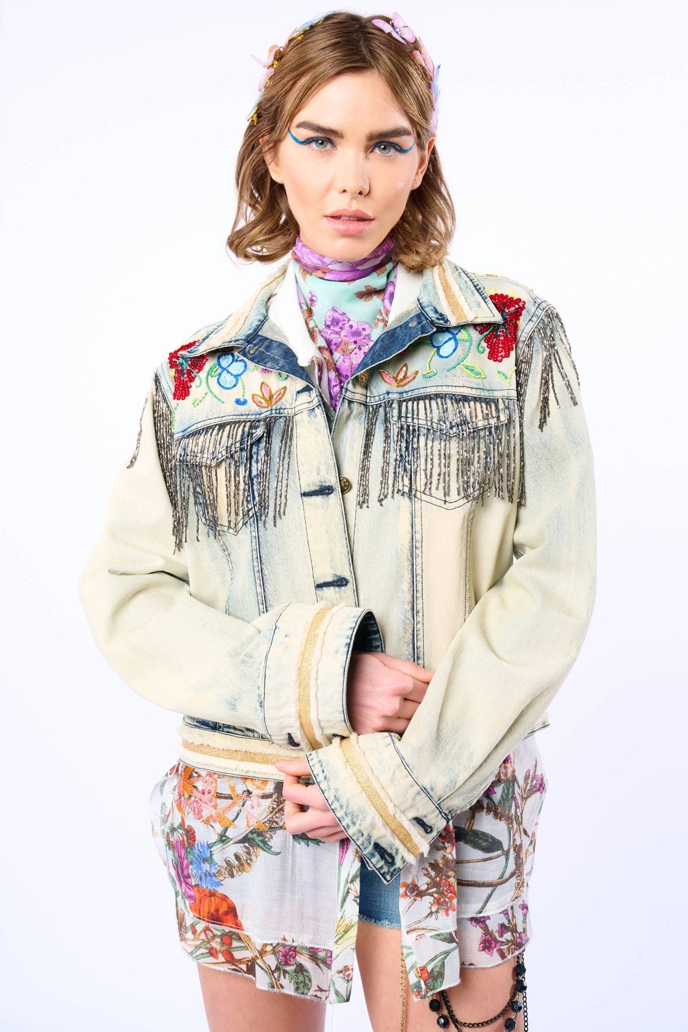 Country Queen Embellished Denim Jacket - ivyandlavyboutique Aratta