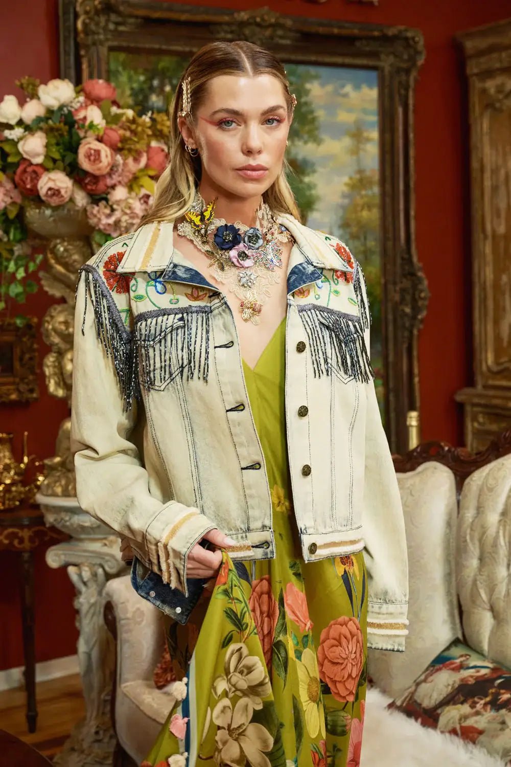 Country Queen Embellished Denim Jacket - ivyandlavyboutique Aratta
