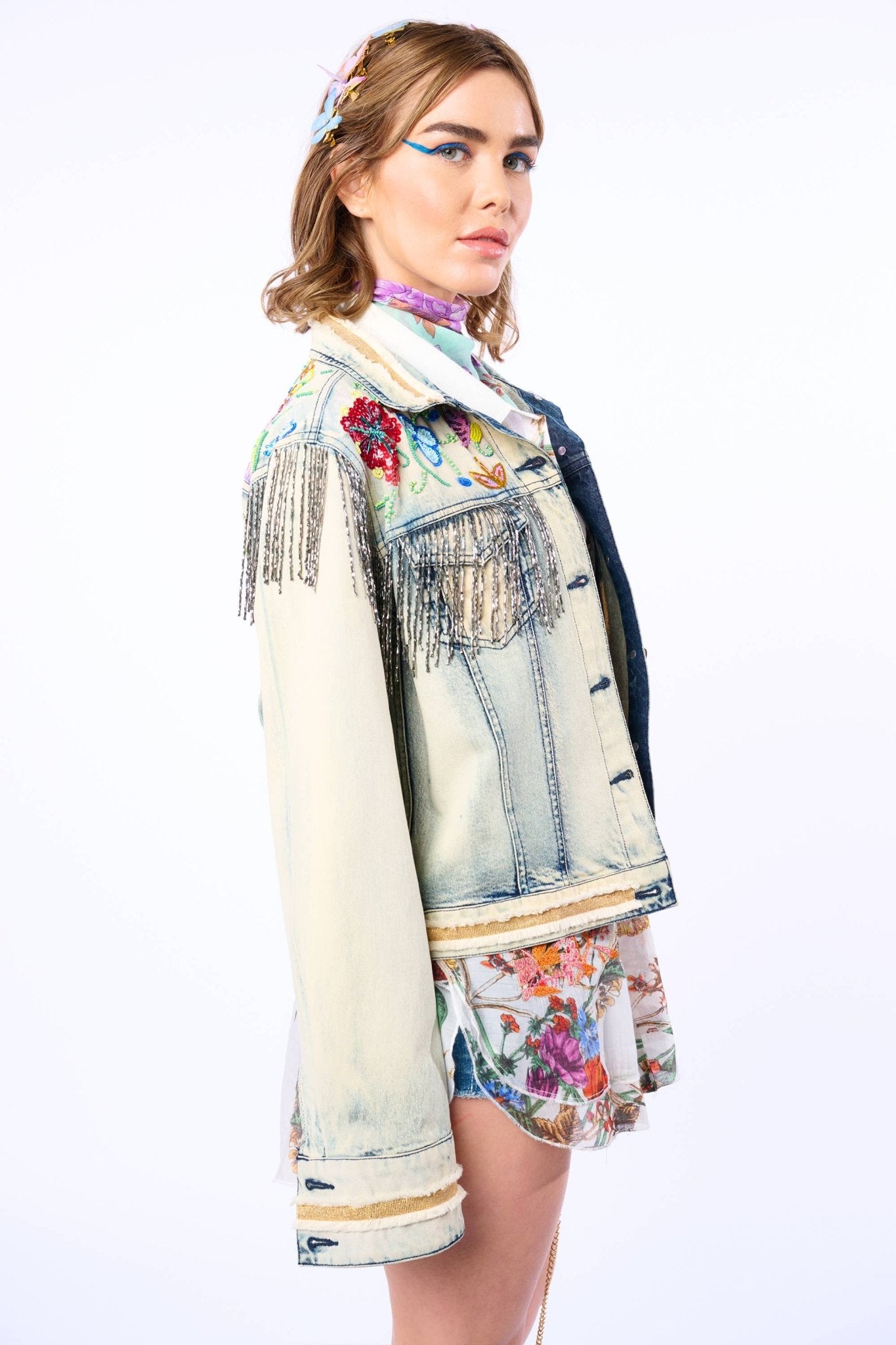 Country Queen Embellished Denim Jacket - ivyandlavyboutique Aratta