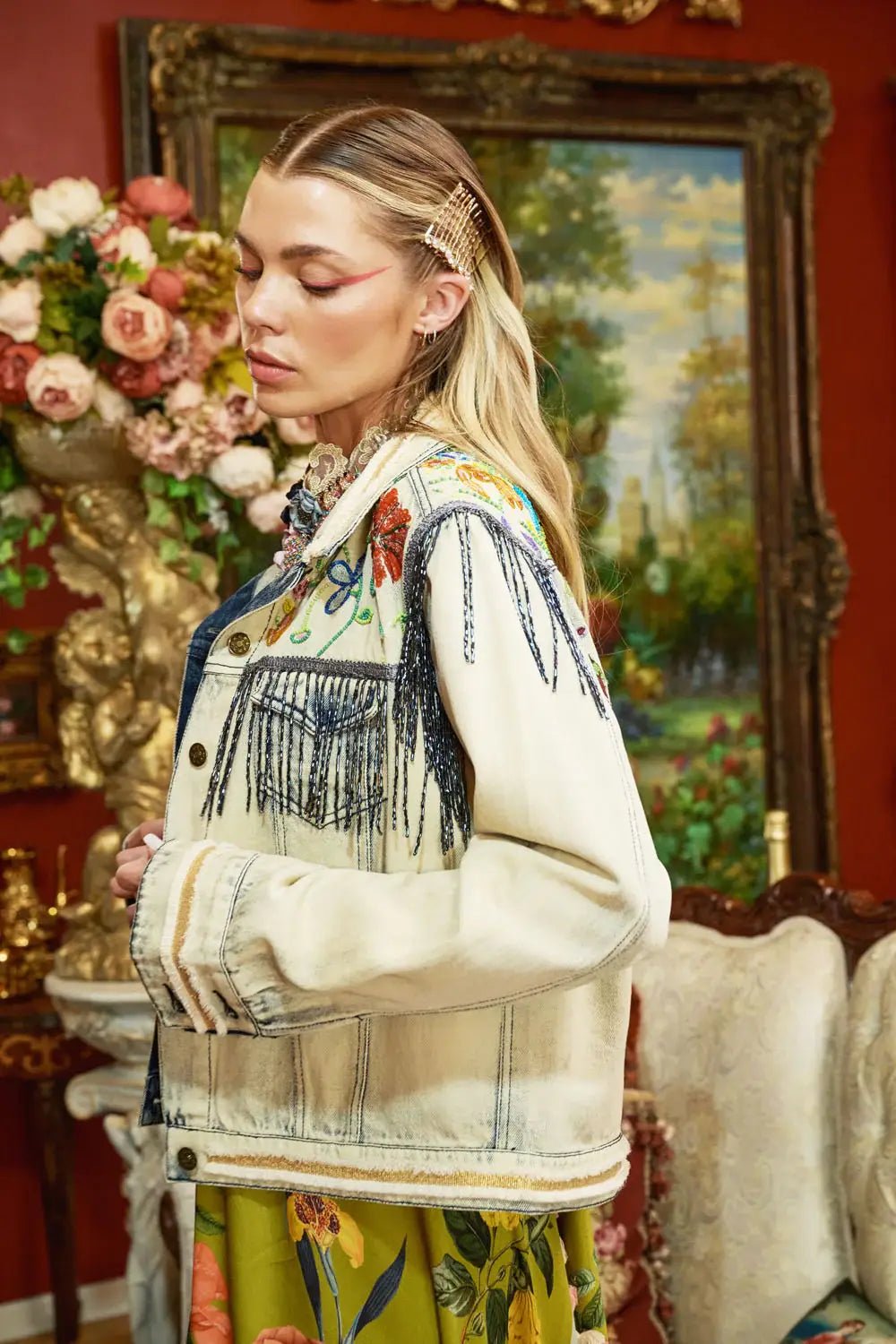 Country Queen Embellished Denim Jacket - ivyandlavyboutique Aratta