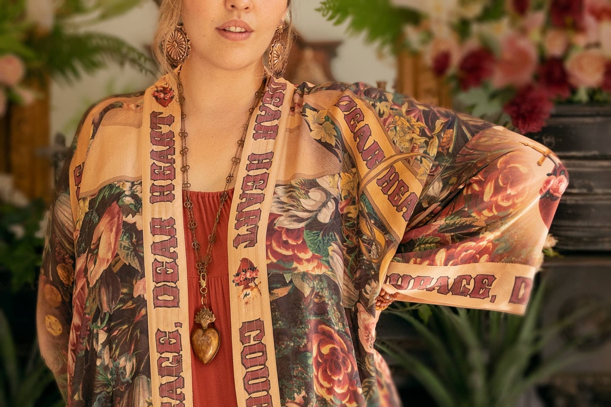 Courage Dear Heart Opera Duster Kimono Robe w/ Sacred Heart - ivyandlavyboutique Market of Stars