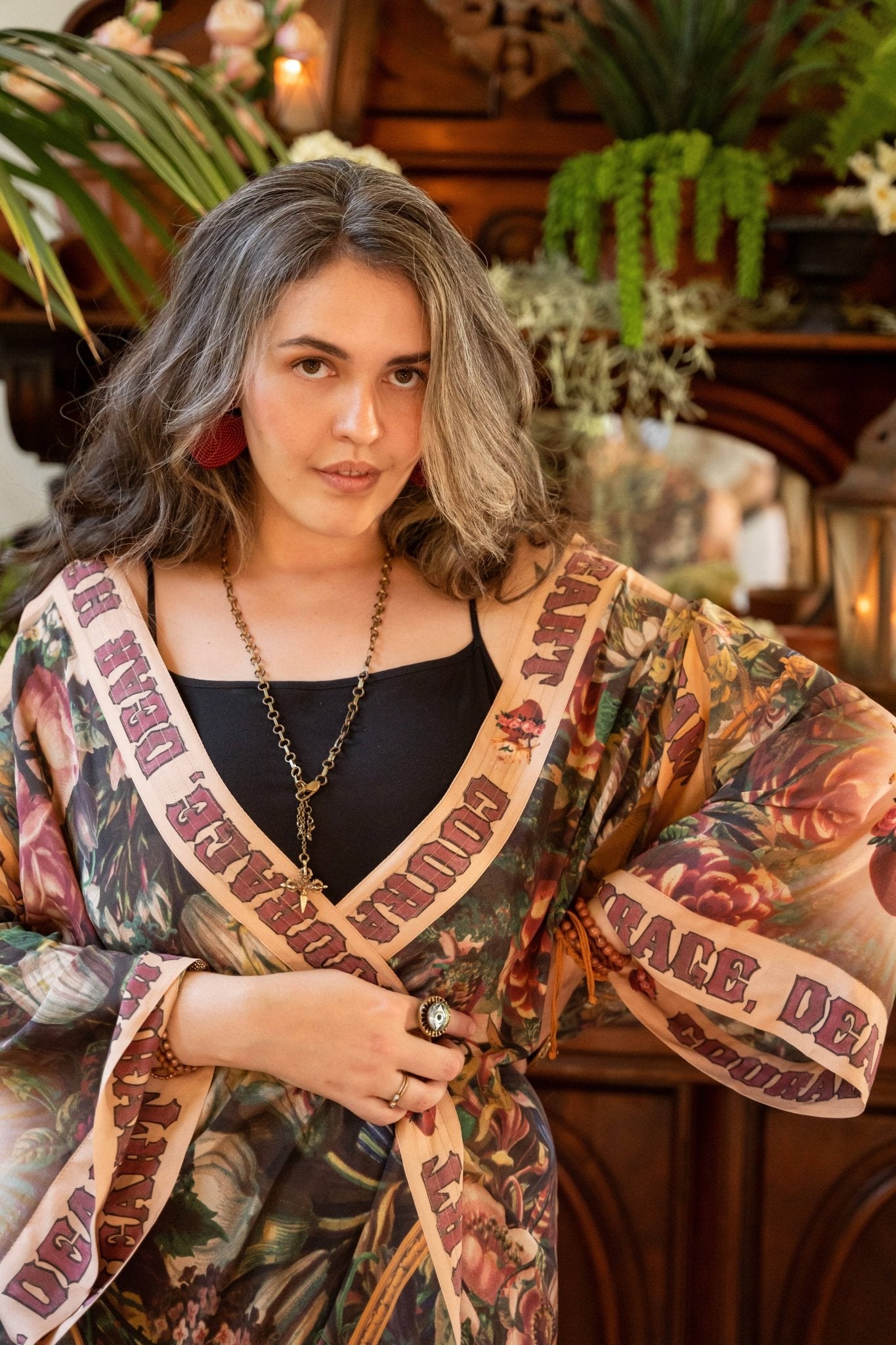 Courage Dear Heart Opera Duster Kimono Robe w/ Sacred Heart - ivyandlavyboutique Market of Stars