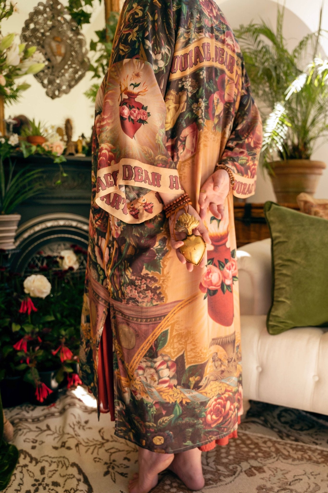 Courage Dear Heart Opera Duster Kimono Robe w/ Sacred Heart - ivyandlavyboutique Market of Stars