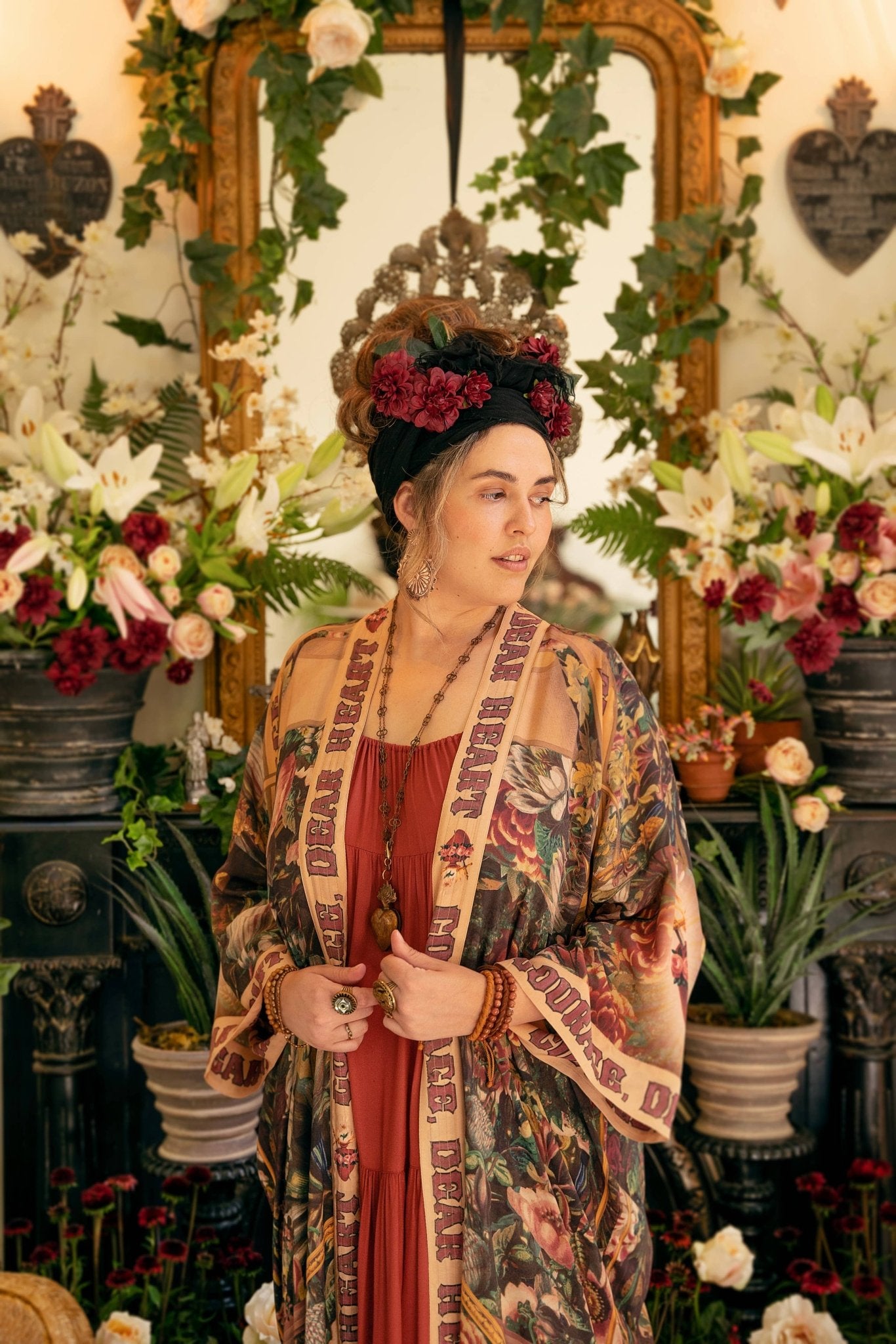 Courage Dear Heart Opera Duster Kimono Robe w/ Sacred Heart - ivyandlavyboutique Market of Stars
