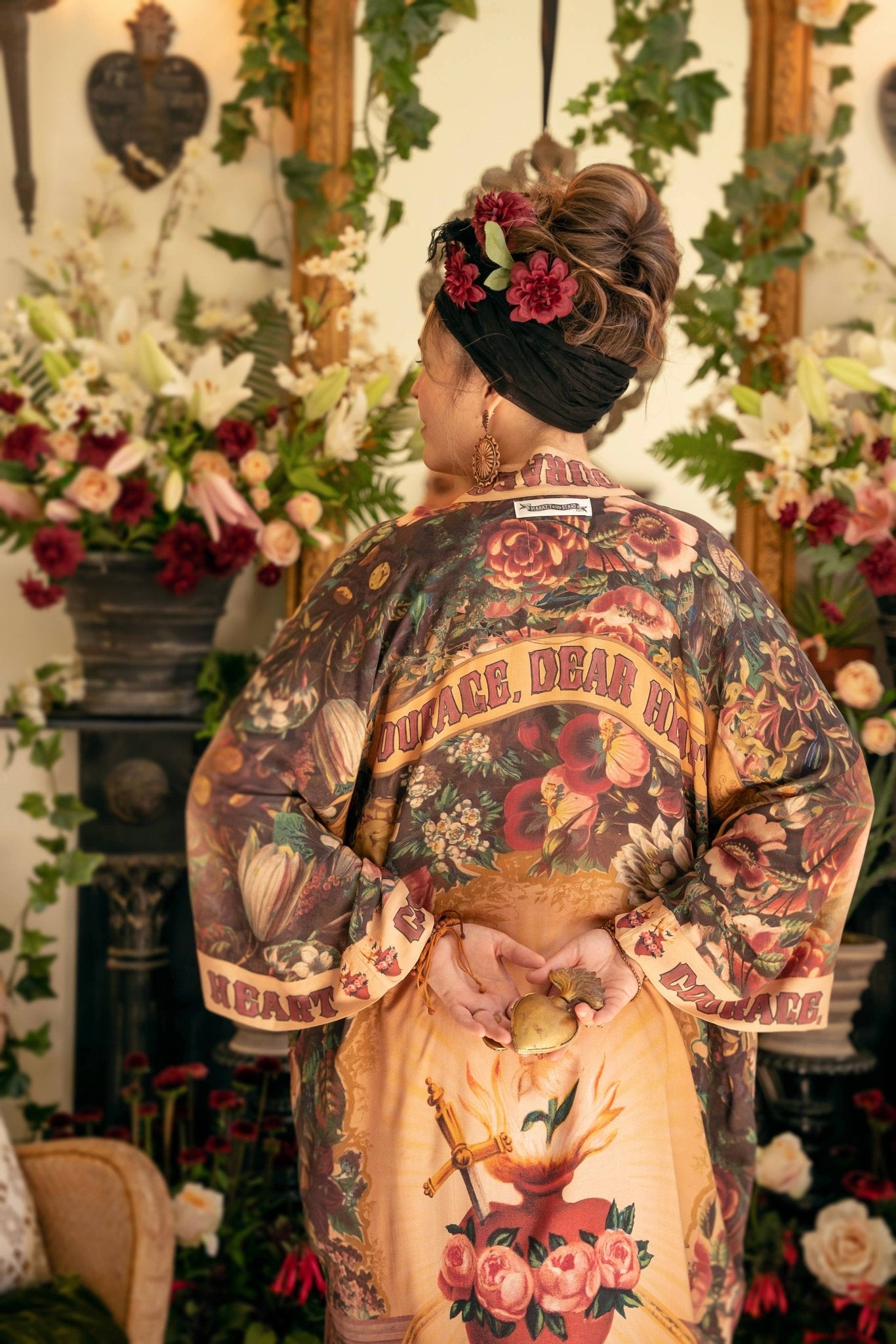 Courage Dear Heart Opera Duster Kimono Robe w/ Sacred Heart - ivyandlavyboutique Market of Stars