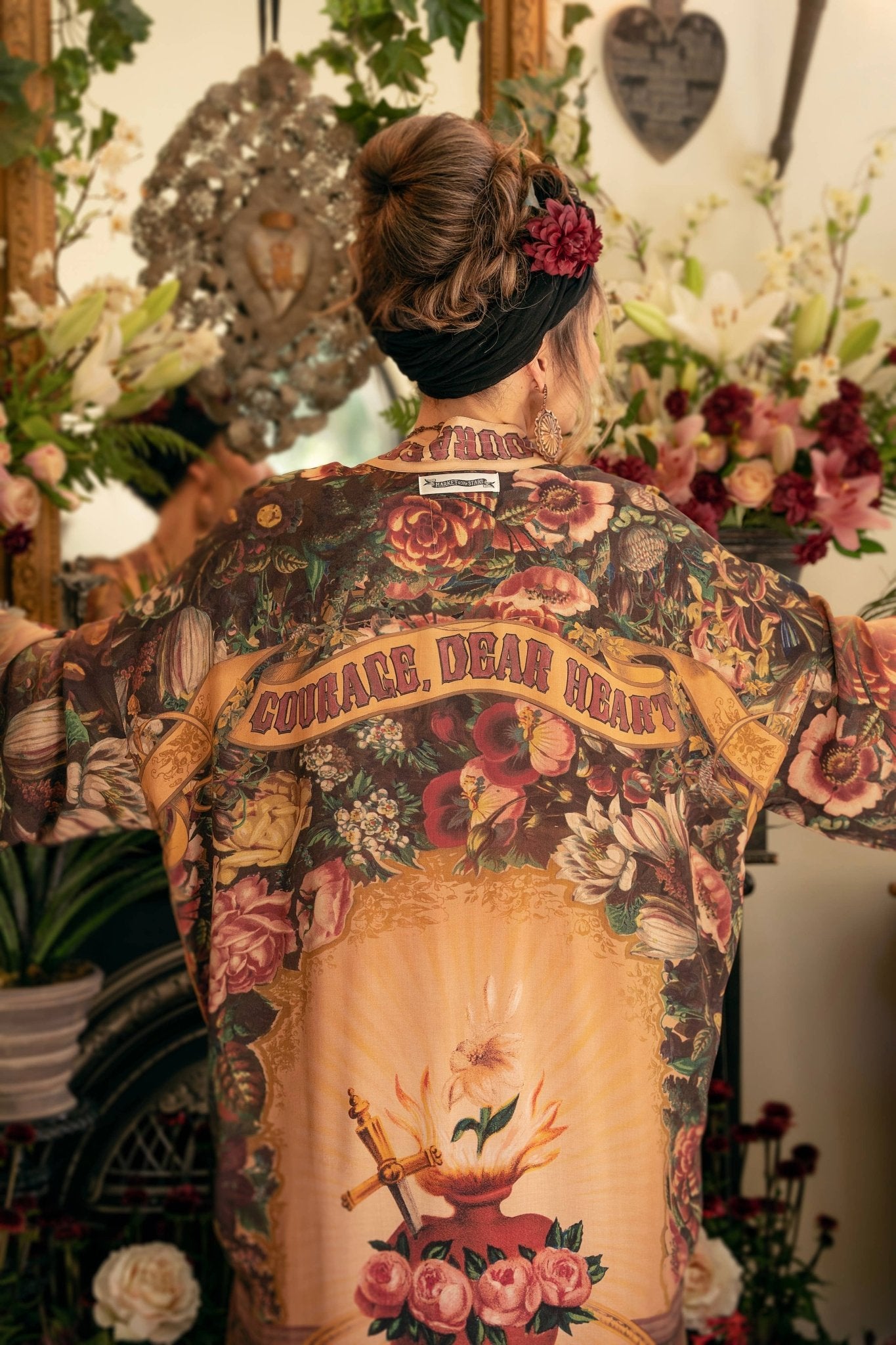 Courage Dear Heart Opera Duster Kimono Robe w/ Sacred Heart - ivyandlavyboutique Market of Stars