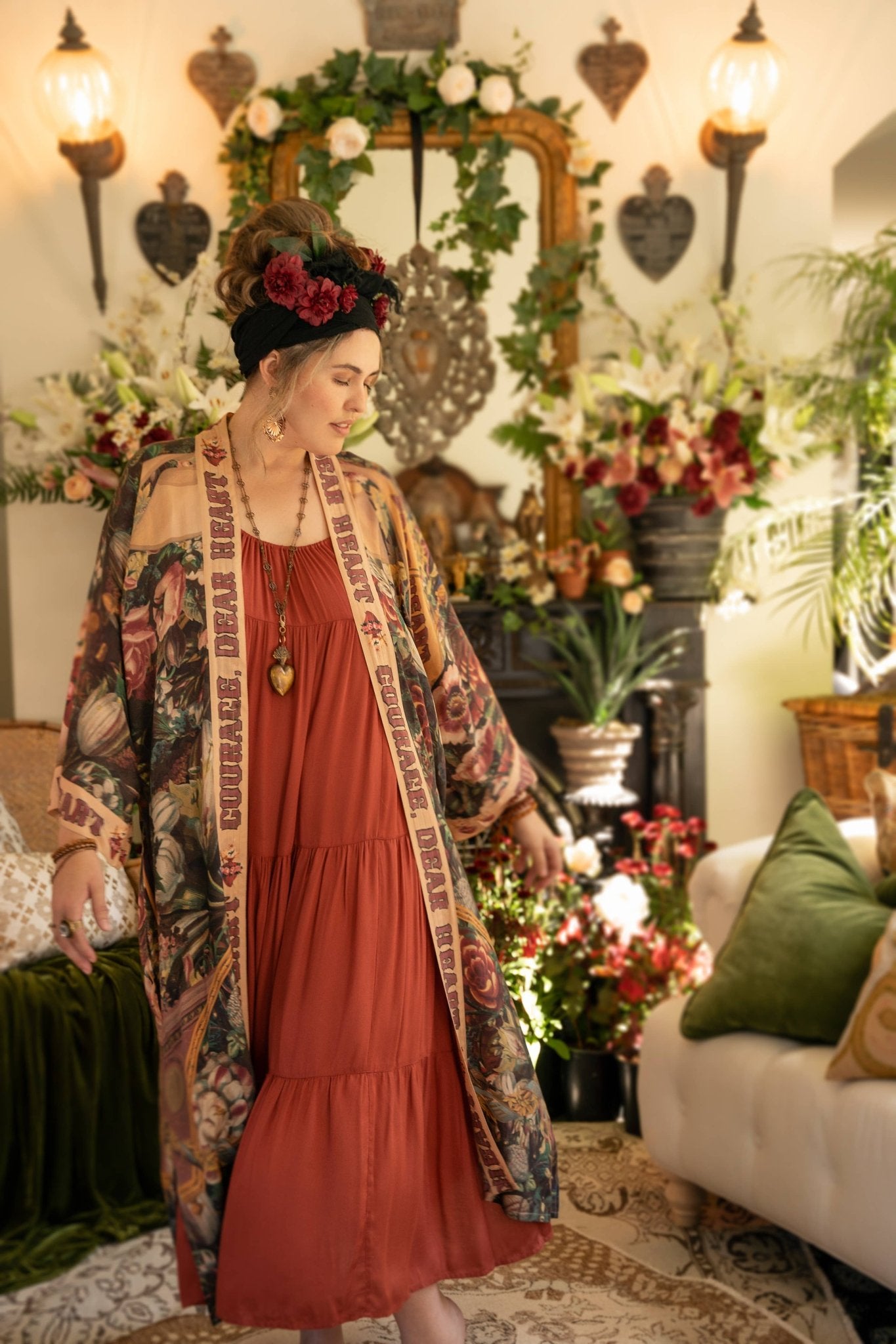 Courage Dear Heart Opera Duster Kimono Robe w/ Sacred Heart - ivyandlavyboutique Market of Stars