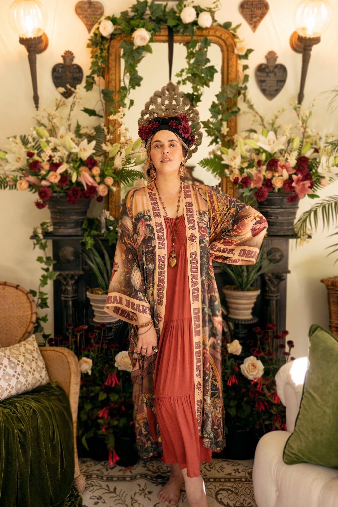 Courage Dear Heart Opera Duster Kimono Robe w/ Sacred Heart - ivyandlavyboutique Market of Stars