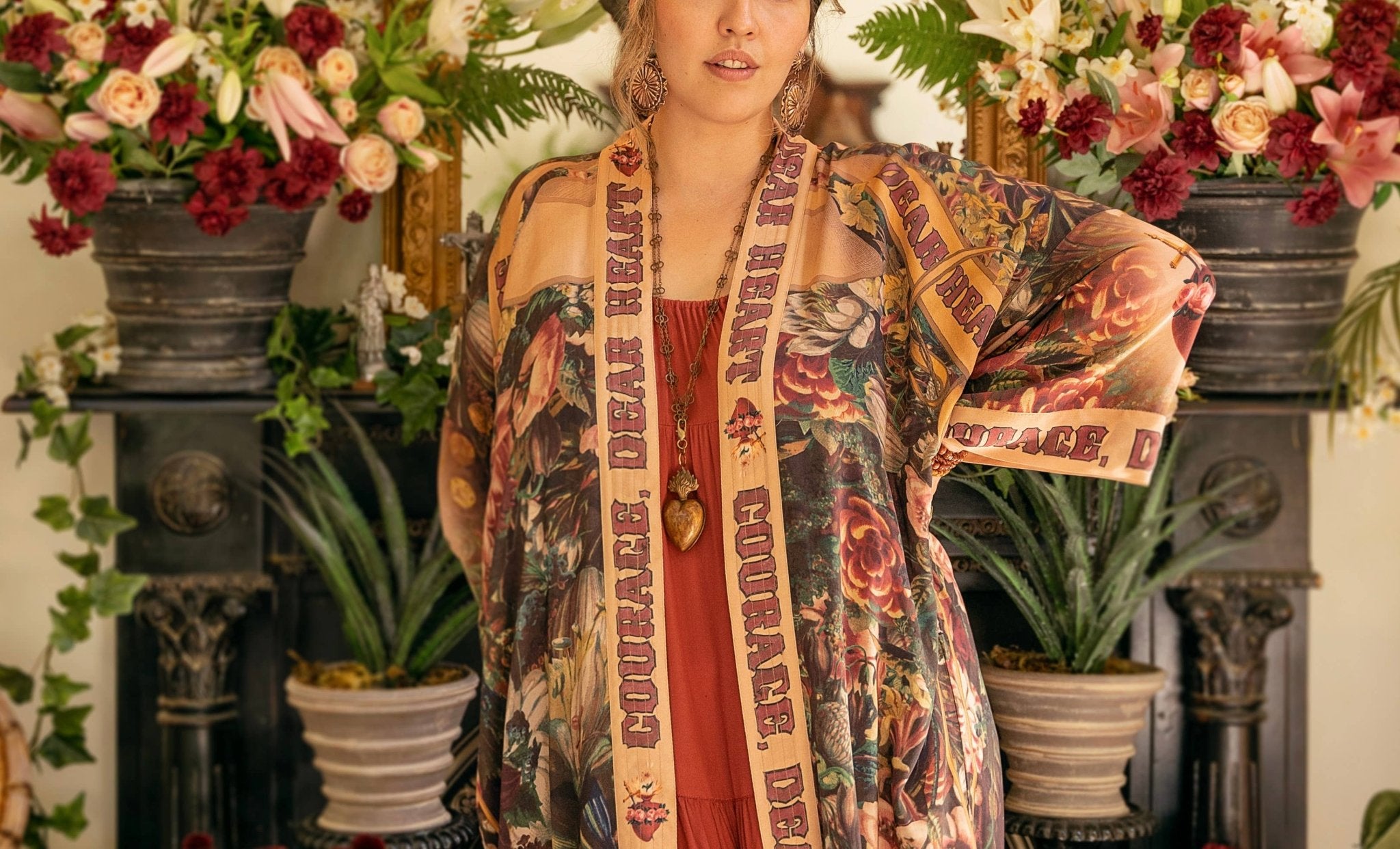 Courage Dear Heart Opera Duster Kimono Robe w/ Sacred Heart - ivyandlavyboutique Market of Stars