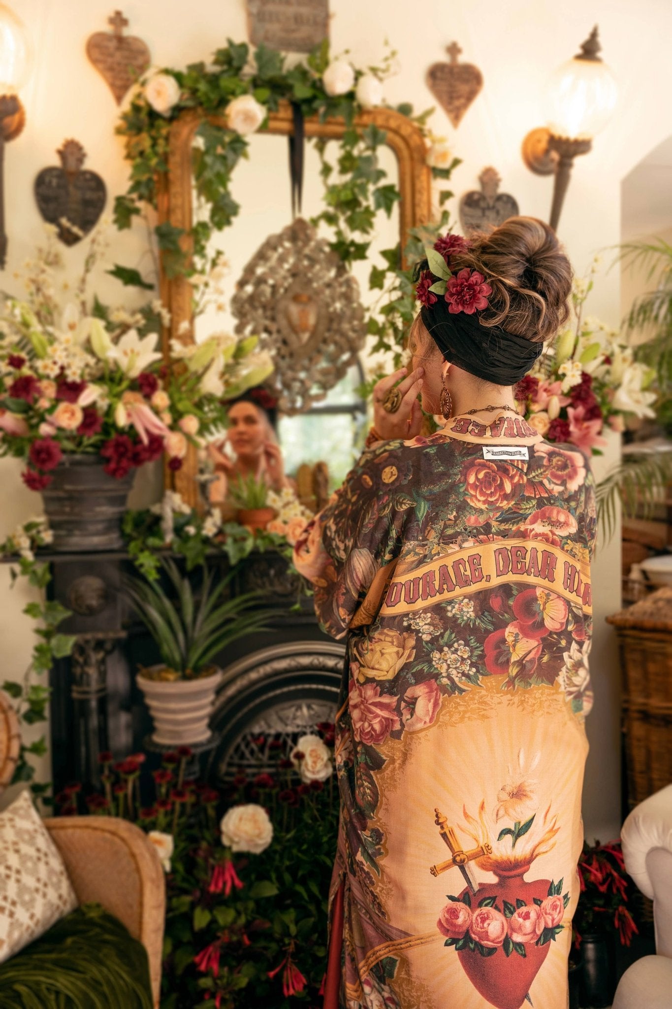 Courage Dear Heart Opera Duster Kimono Robe w/ Sacred Heart - ivyandlavyboutique Market of Stars