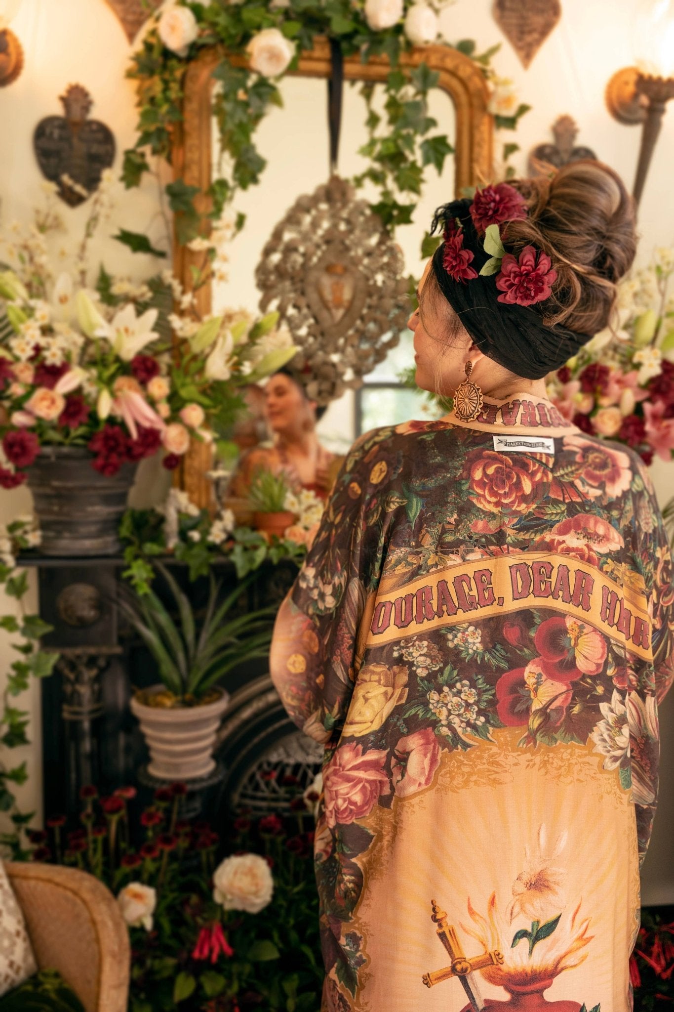 Courage Dear Heart Opera Duster Kimono Robe w/ Sacred Heart - ivyandlavyboutique Market of Stars
