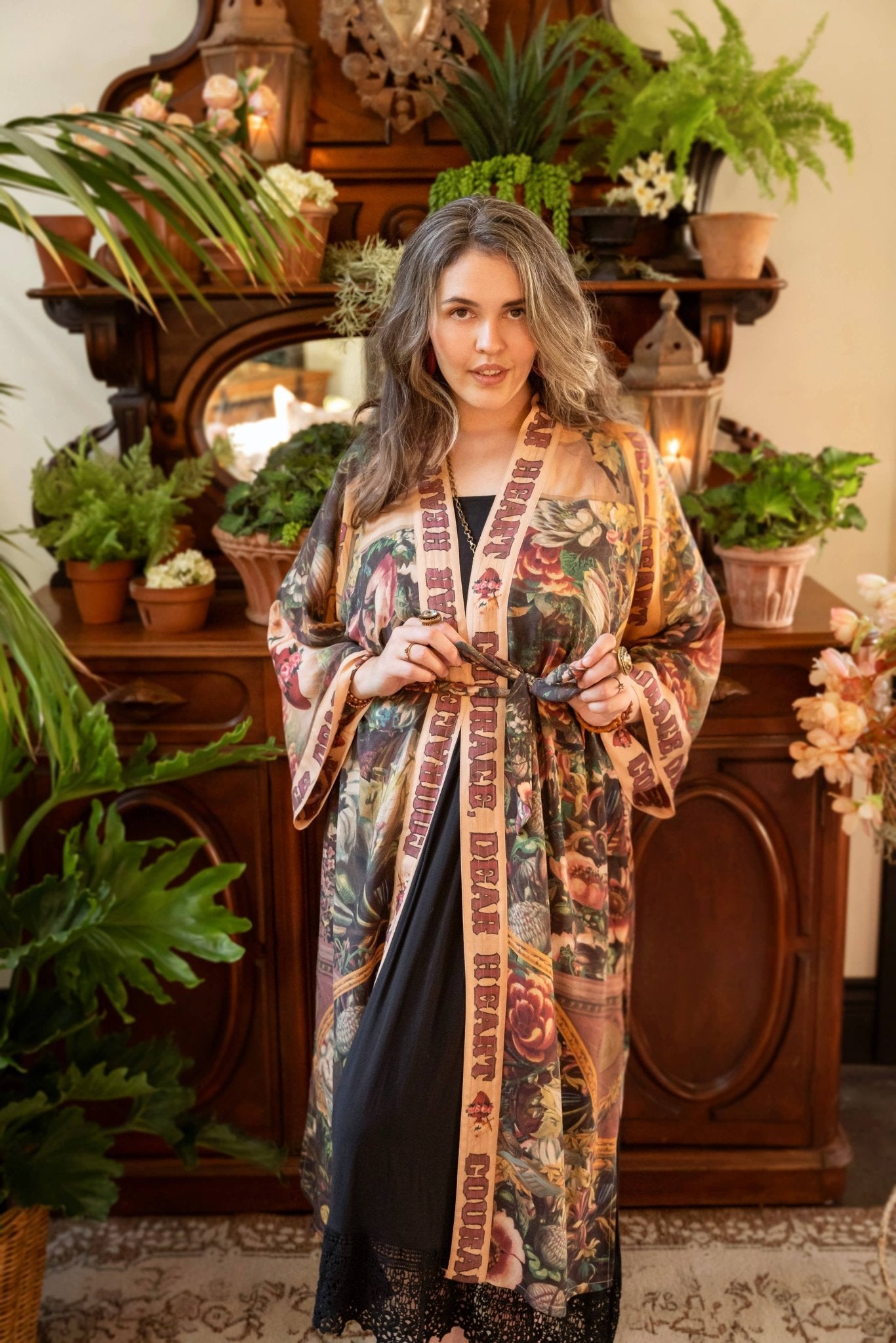 Courage Dear Heart Opera Duster Kimono Robe w/ Sacred Heart - ivyandlavyboutique Market of Stars