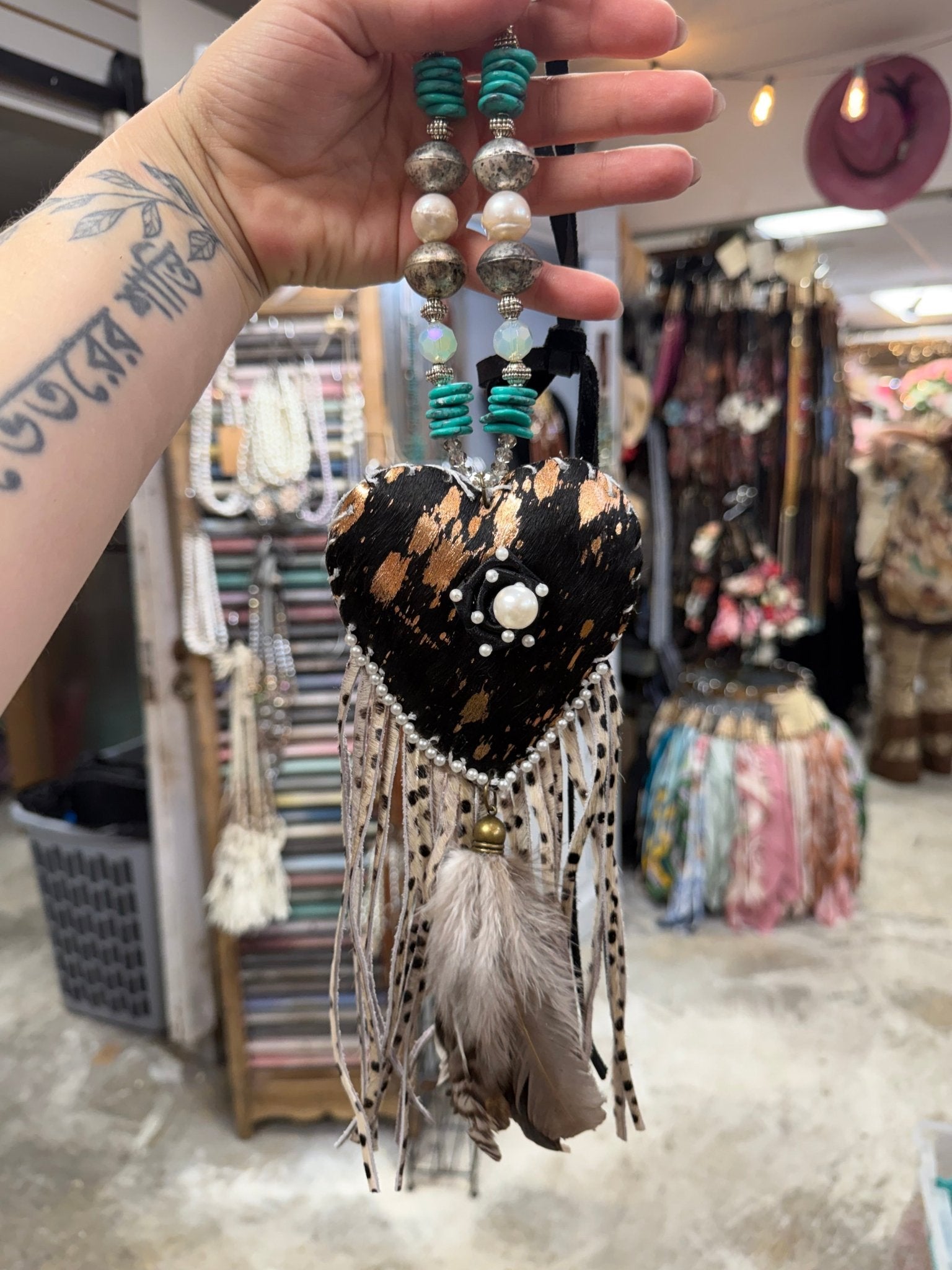 Cow Hide Hearts Necklace - ivyandlavyboutique A Rare Bird Shop