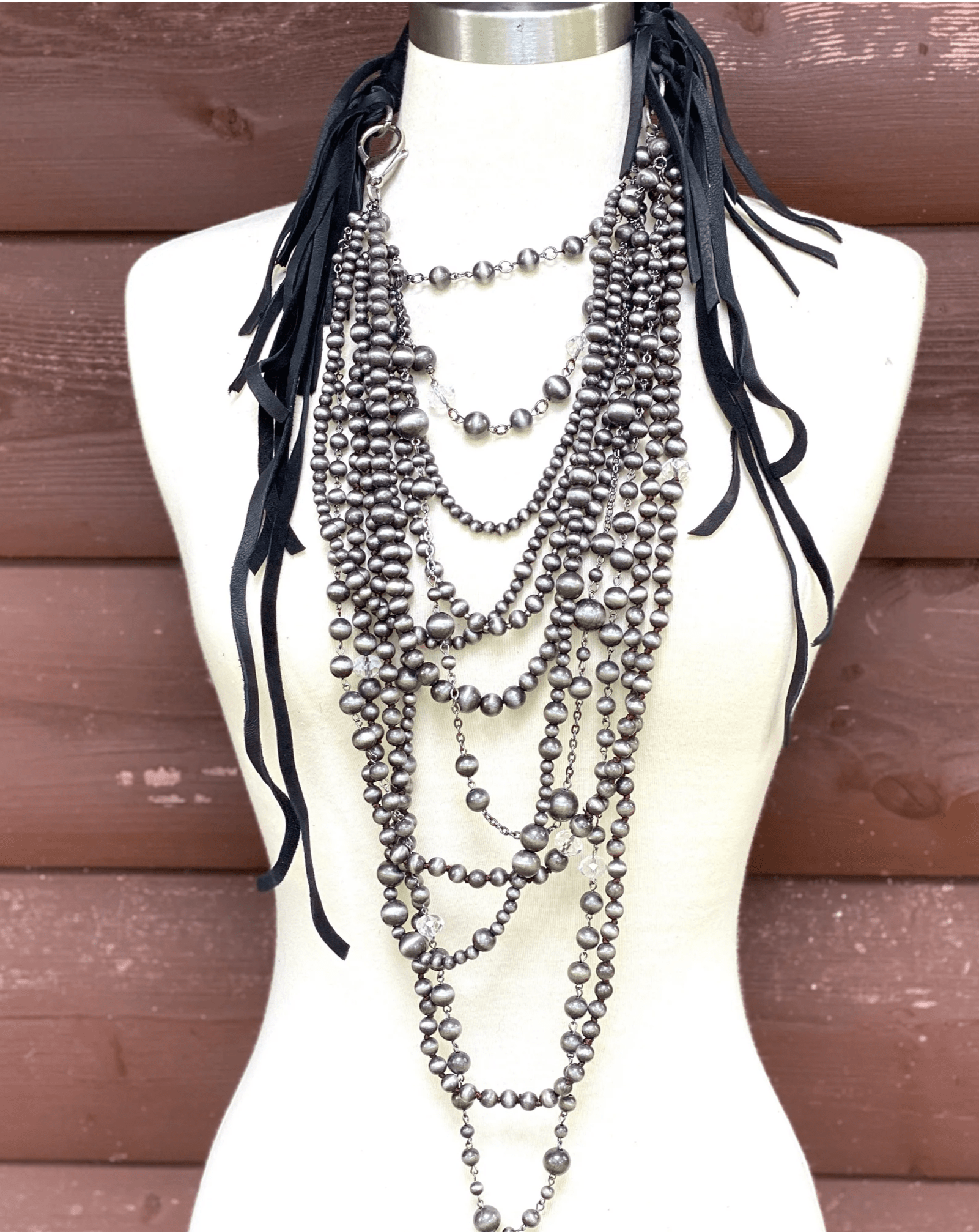 Cowboy on the Run Statement Pearl & Leather Necklace - ivyandlavyboutique Art by Amy