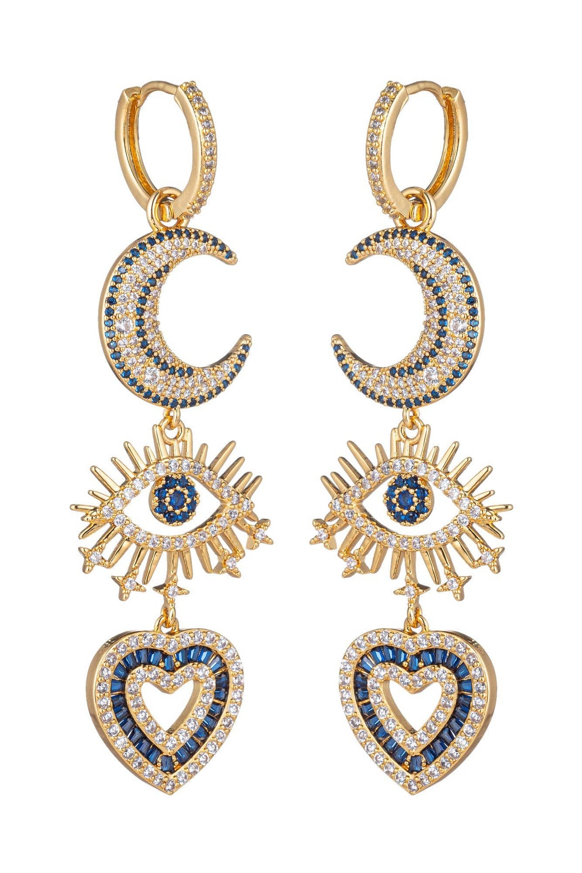 Crescent Moon Heart Drop Earrings - ivyandlavyboutique Eye Candy Los Angeles