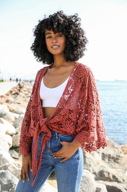 Crochet Floral Petal Kimono Wrap - ivyandlavyboutique Leto Accessories
