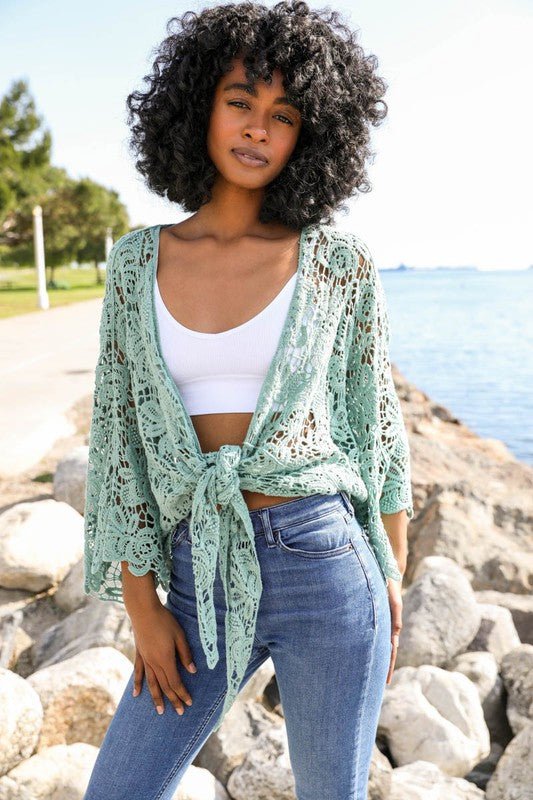 Crochet Floral Petal Kimono Wrap - ivyandlavyboutique Leto Accessories