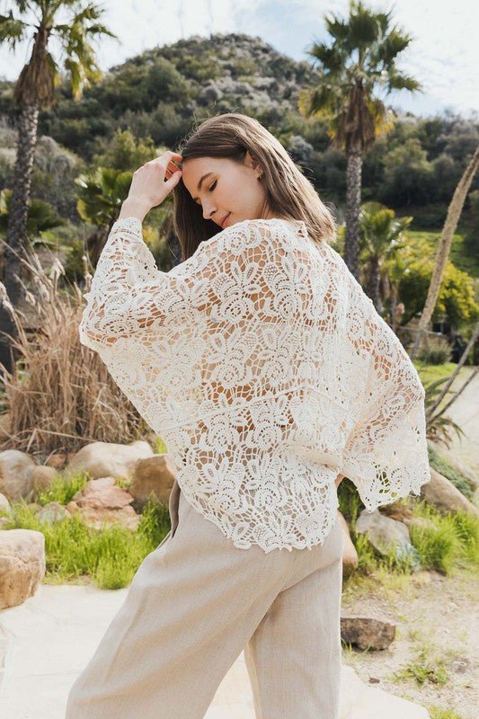Crochet Floral Petal Kimono Wrap - ivyandlavyboutique Leto Accessories