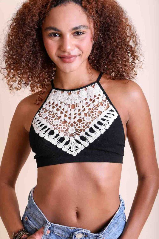 Crochet Lace High Neck Bralette - ivyandlavyboutique Leto Accessories