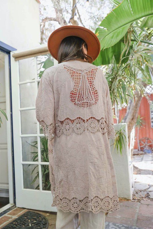 Crochet Open Patch Longline Kimono - ivyandlavyboutique Leto Accessories