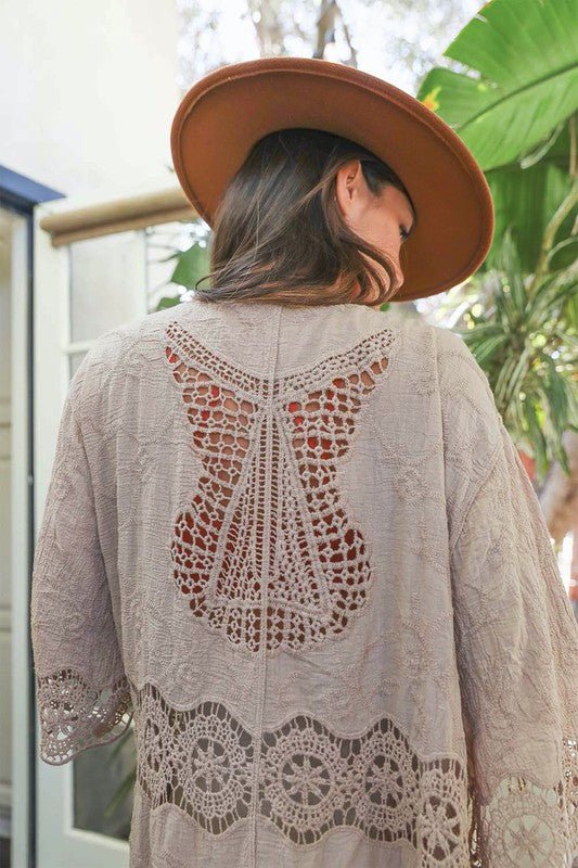 Crochet Open Patch Longline Kimono - ivyandlavyboutique Leto Accessories