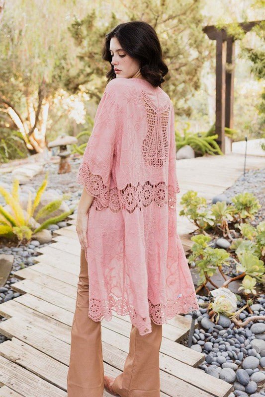 Crochet Open Patch Longline Kimono - ivyandlavyboutique Leto Accessories