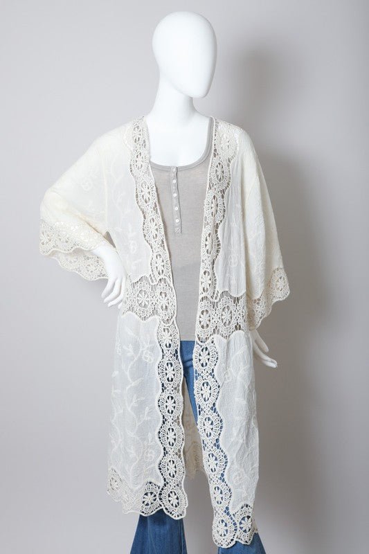 Crochet Open Patch Longline Kimono - ivyandlavyboutique Leto Accessories