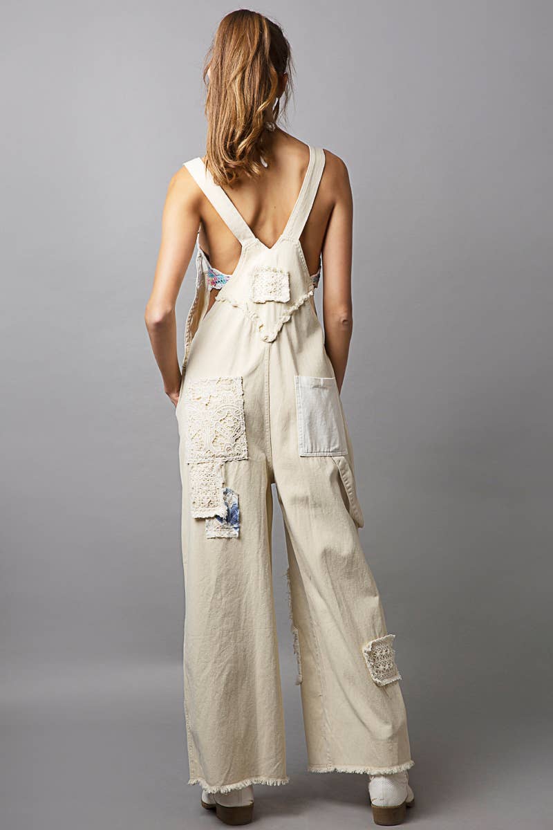 Crochet patchwork detail casual denim overalls - ivyandlavyboutique Pol Clothing