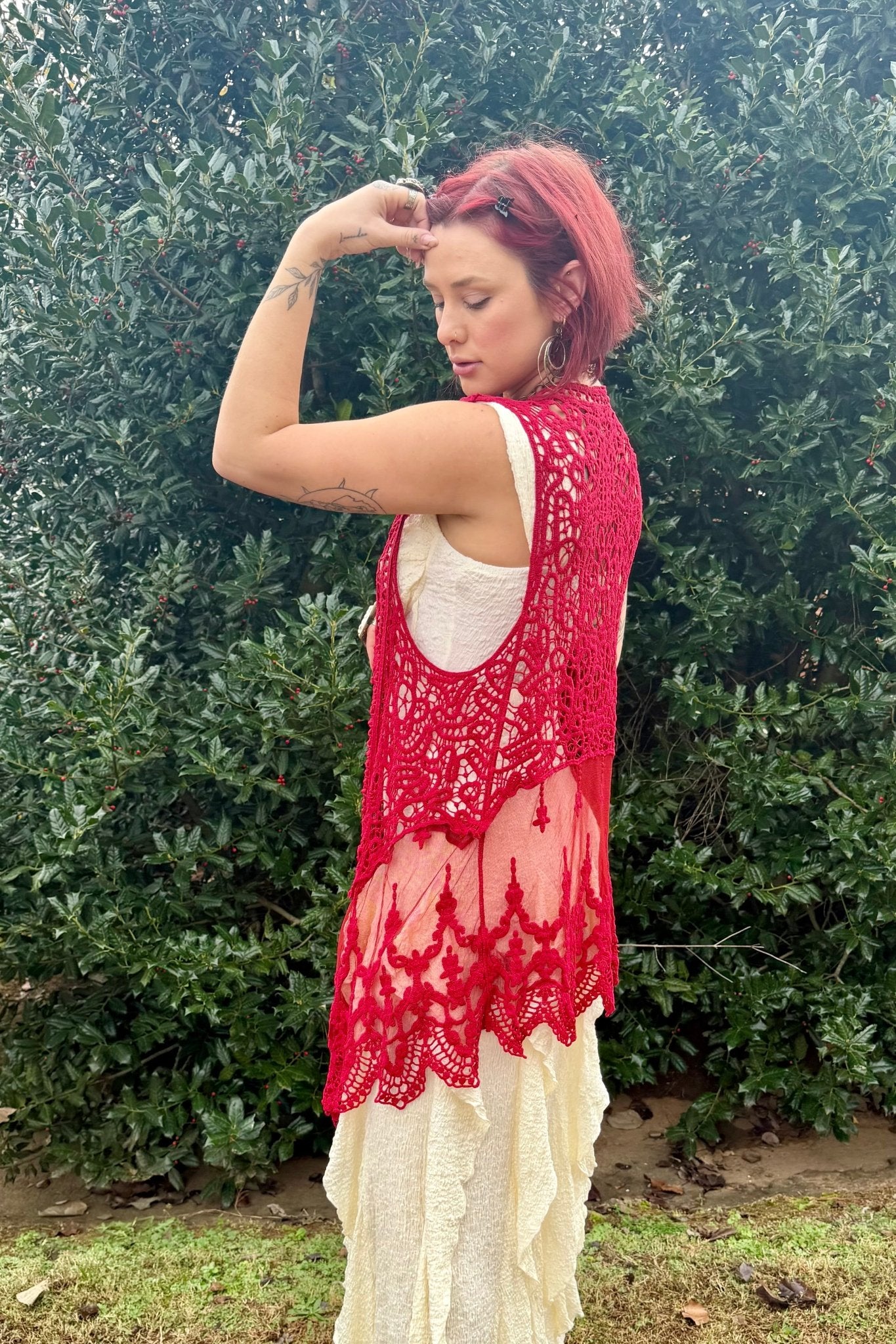 CROCHET VEST WITH LACE LAYER - ivyandlavyboutique Origami Apparel ~ Lace and Crochet inspired