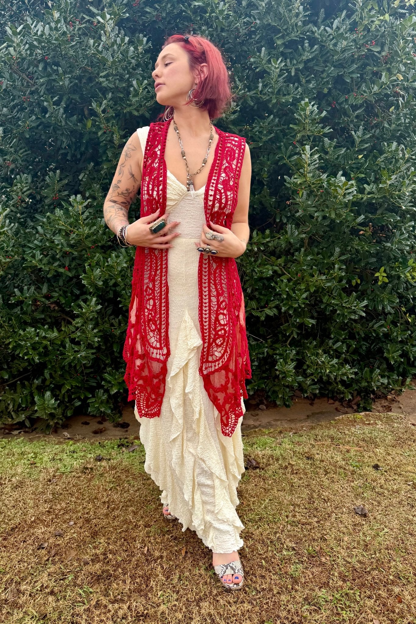 CROCHET VEST WITH LACE LAYER - ivyandlavyboutique Origami Apparel ~ Lace and Crochet inspired