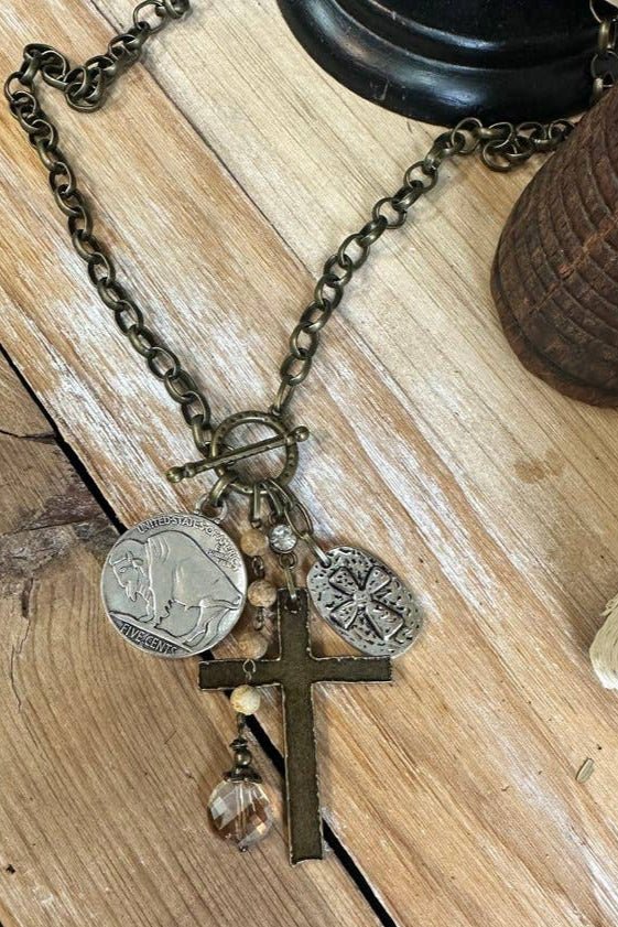Cross Charm Toggle - Necklace - ivyandlavyboutique Scooples Jewelry