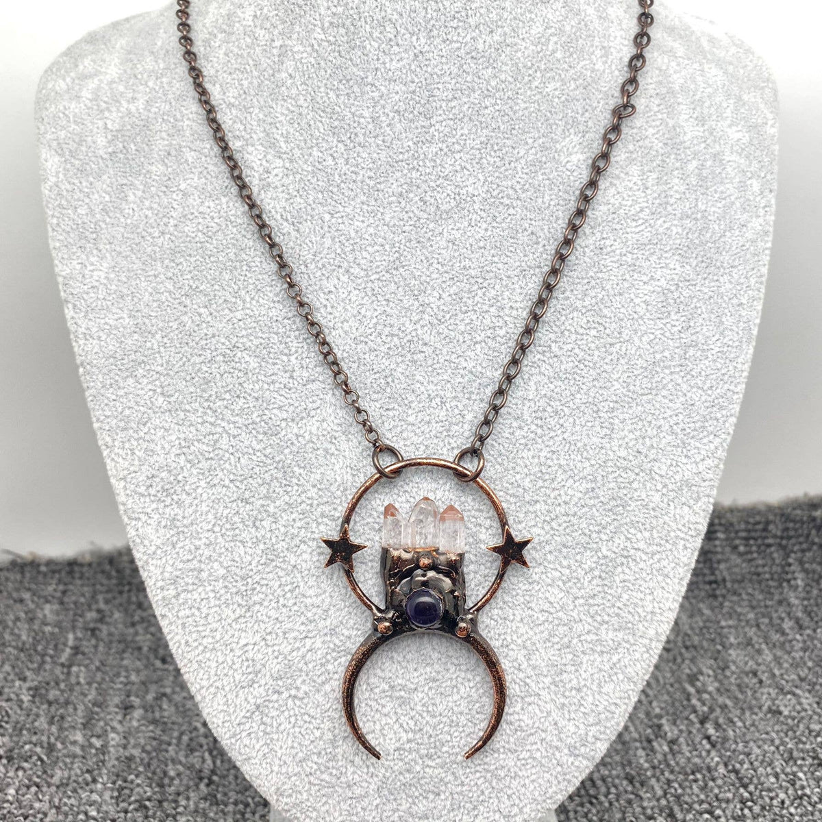 CS/MS - White Crystal & Amethyst Star Moon Charm Necklace - ivyandlavyboutique Mio Queena