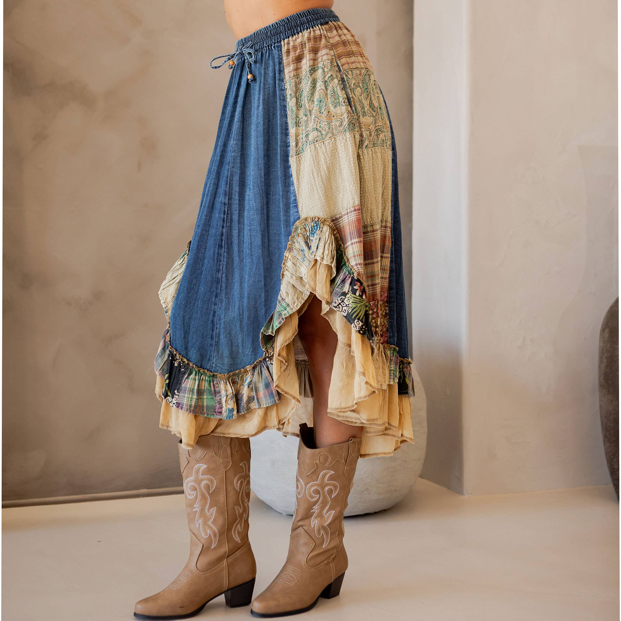 Western Boho Chic Patchwork Midi