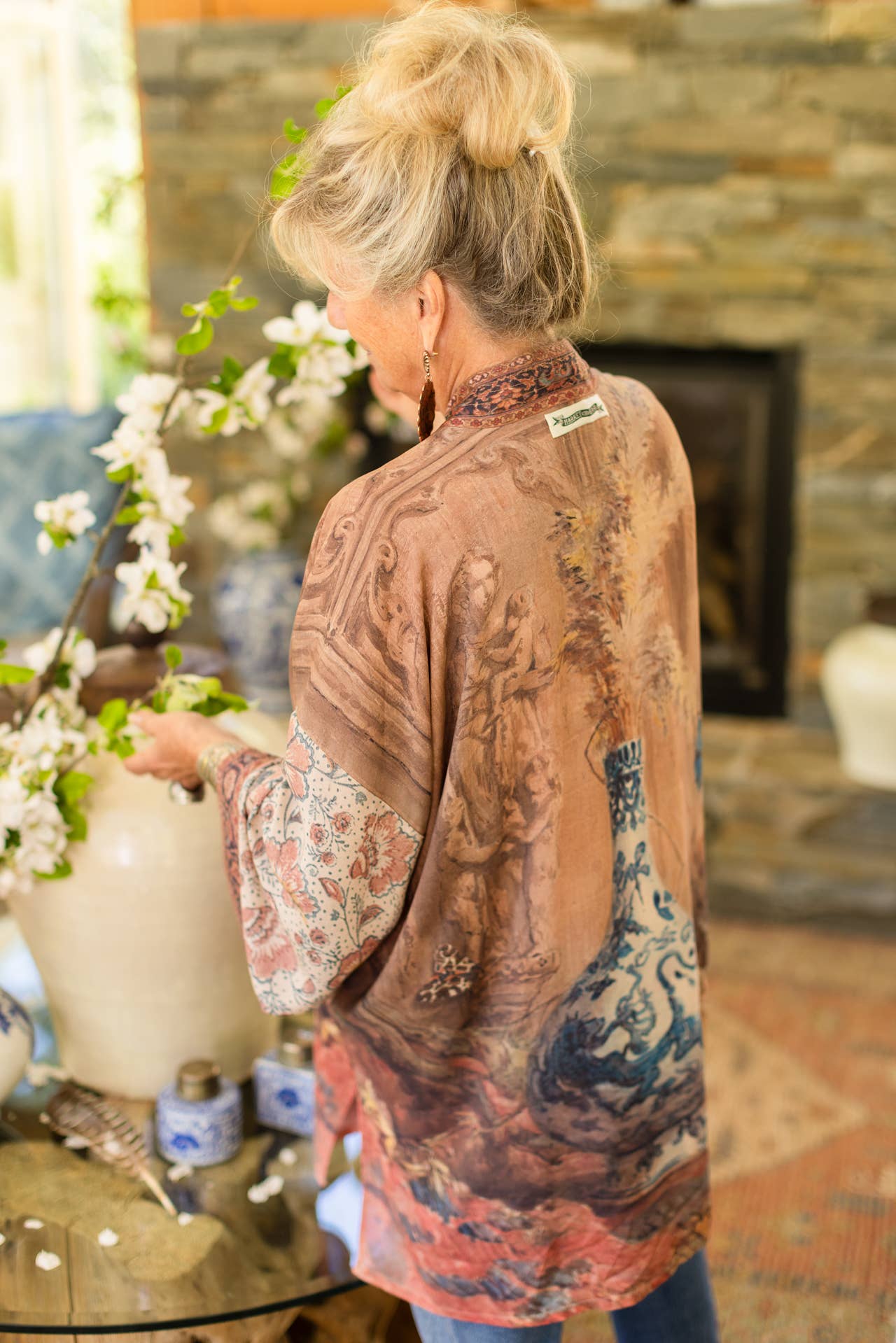 The Storyteller Matinée Duster Kimono w/ Sunflowers, Pottery