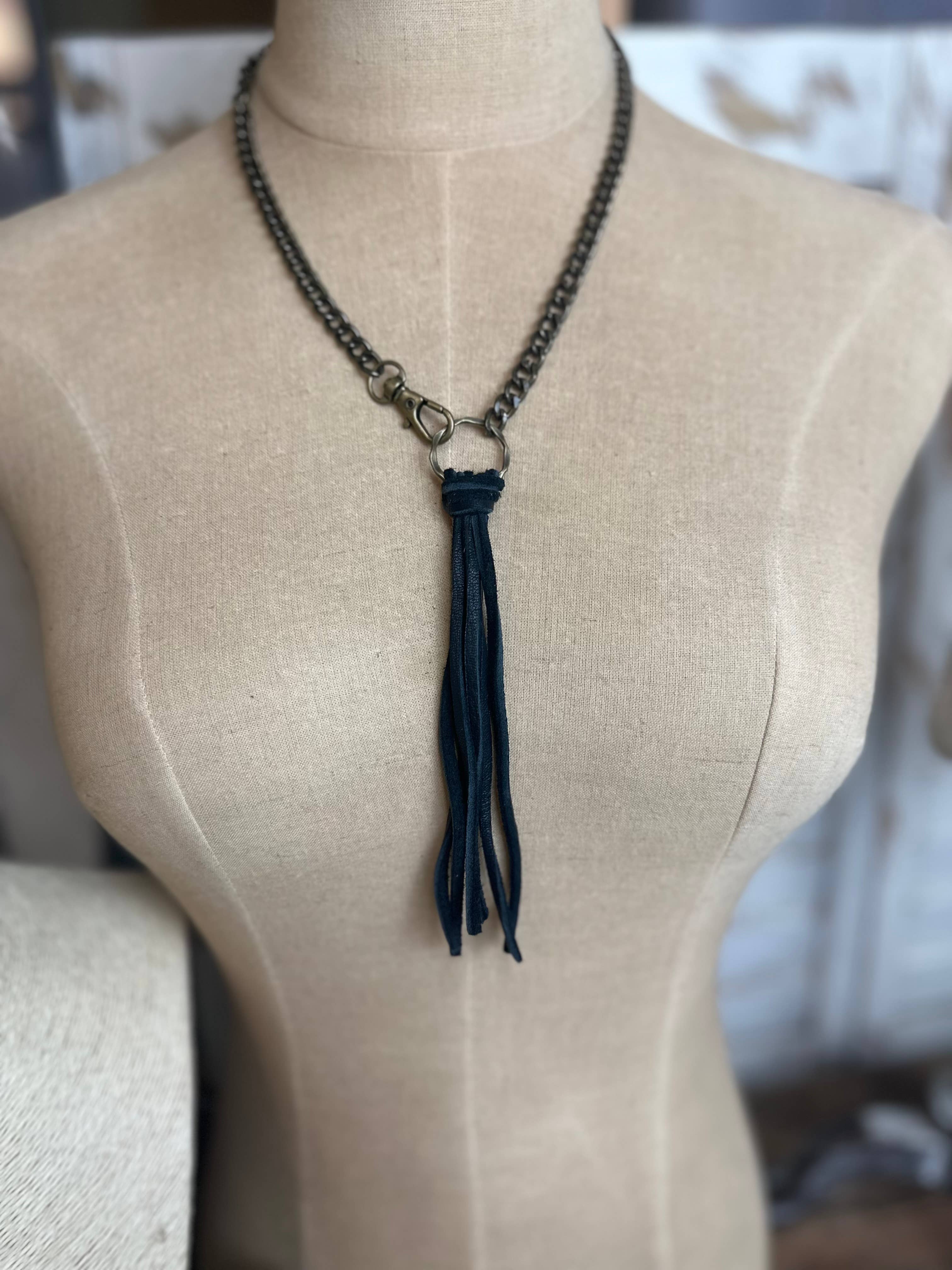 Black Tassel Buckskin Necklace