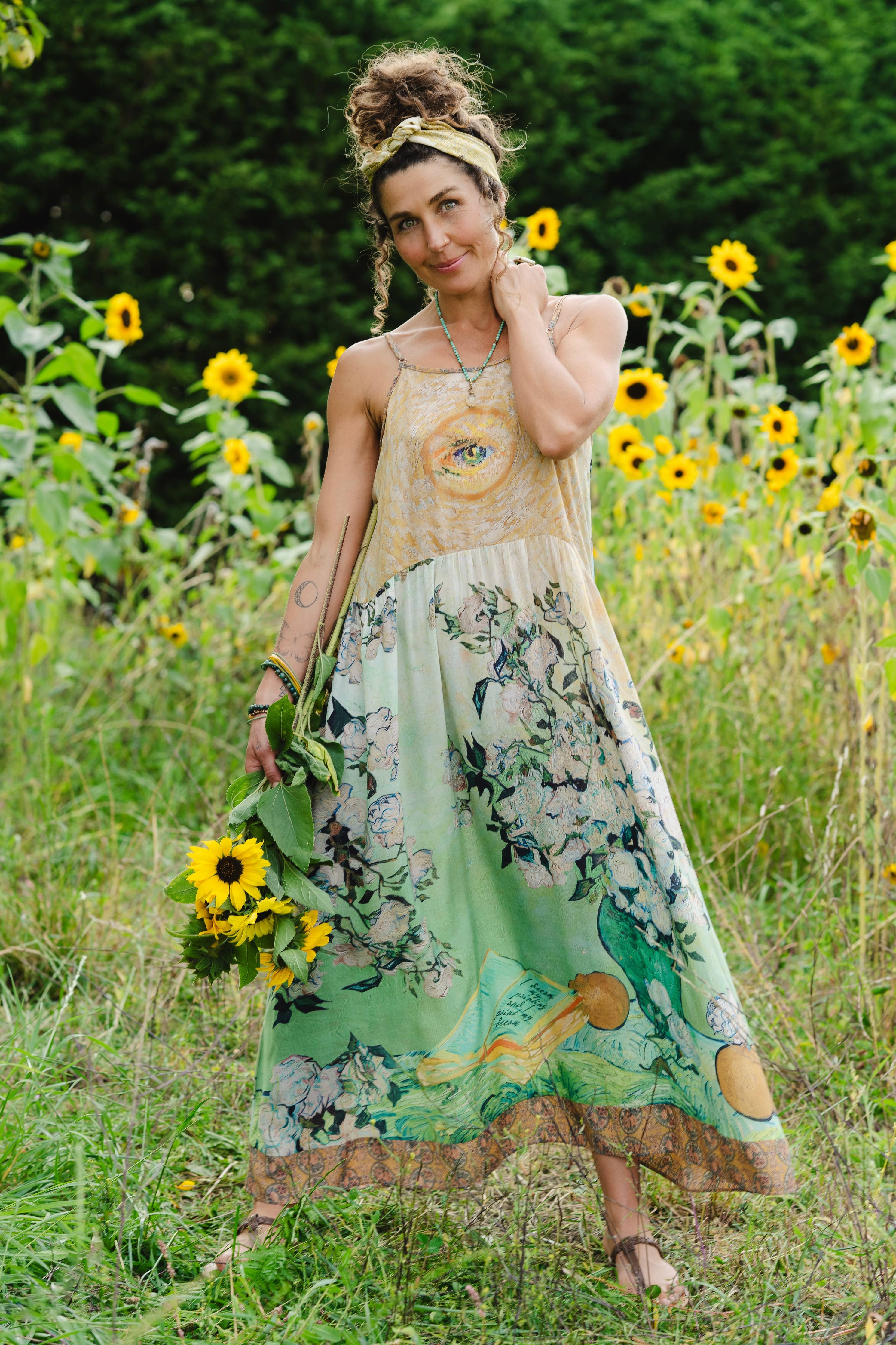 I Paint My Dream Van Gogh Bohéme Long Maxi Slip Dress