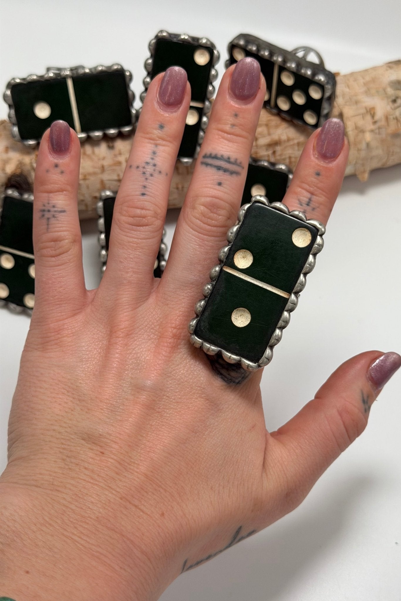 Dark Green Domino Cuff Bracelet or Ring - ivyandlavyboutique ivyandlavyboutique